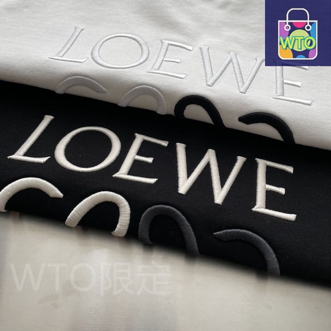 ロエベ LOEWE 長袖カットソー XSトップス 刺繍ロゴ ベージュ ウール LOEWE（ロエベ） の綿質の丸首のアルファベット入りヘビーワーク