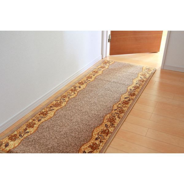 廊下カーペット/ラグマット 【ベージュ 約67×440cm】 洗える 防滑加工