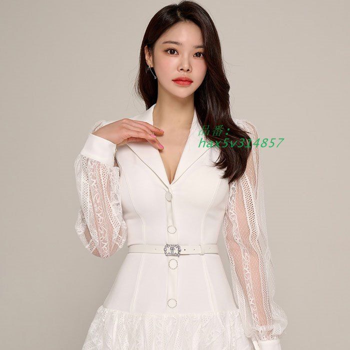 正直うれしいお手頃価格。 襟付きカシュクール シースルー長袖フ ミニスカートワンピース 白 キャバ スナック セクシー 韓国 ドレス hax5v314857 品質保証！