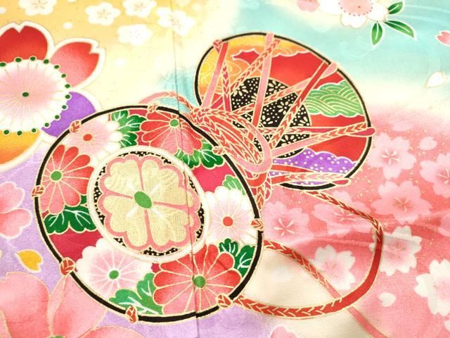 七五三7歳❣️可愛い桃色暈し太鼓菊金彩煌びやか極めてる❣️完全フルセット秀品 平和屋着物[]七五三 女の子 7歳 祝着 四つ身 鼓舞花文 暈し染め