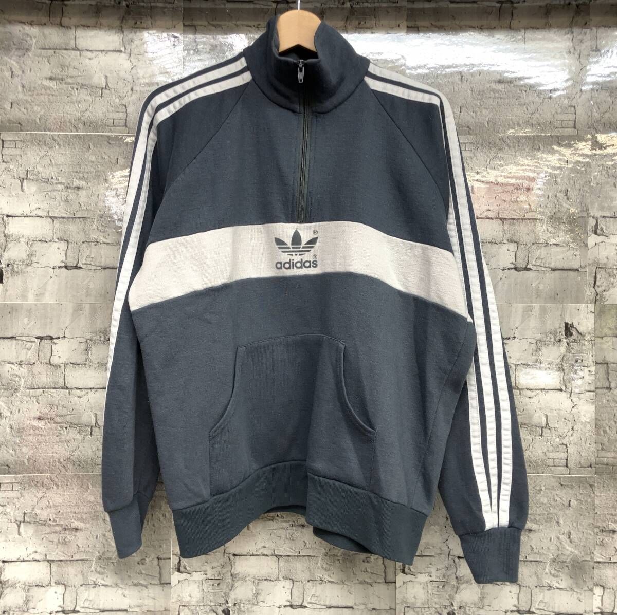80s adidas アディダス ハーフジップ プルオーバー スウェット トレーナー サイズXL グレー