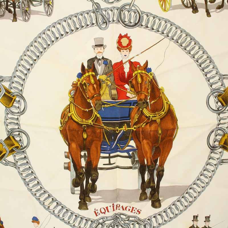 ★エルメスカレ90★ EQUIPAGES（馬車）★スカーフ★タグ無し★ エルメス HERMES カレ90 EQUIPAGES 馬車と従者 スカーフ
