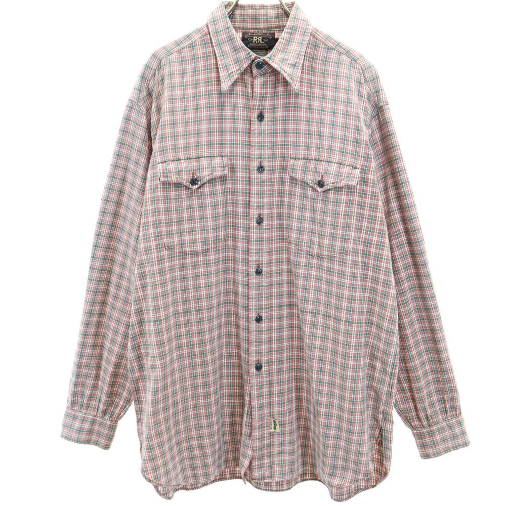 90s 初期タグ　三ツ星　RRL チェック柄 長袖シャツ　LサイズVintage 希少 ラルフローレン 初期タグ ダブルアールエル（RRL）3つ星