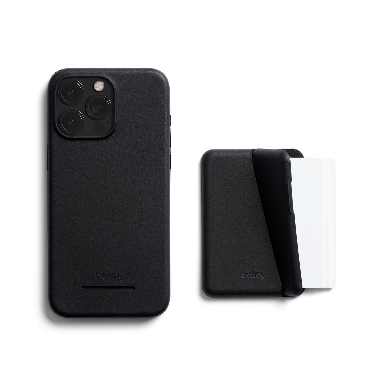 新品 + Wallet iPhone Case 15 Pro Phone Max用 薄型のiPhoneレザーケース スマホウォレット Mod - 後付け仕様のボタンカバー付き Bellroy - Black