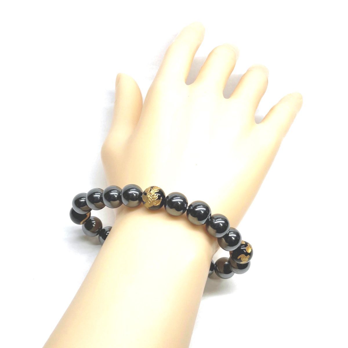 10mm 四神獣金彫オニキス×ヘマタイト パワーストーン ブレスレット 
