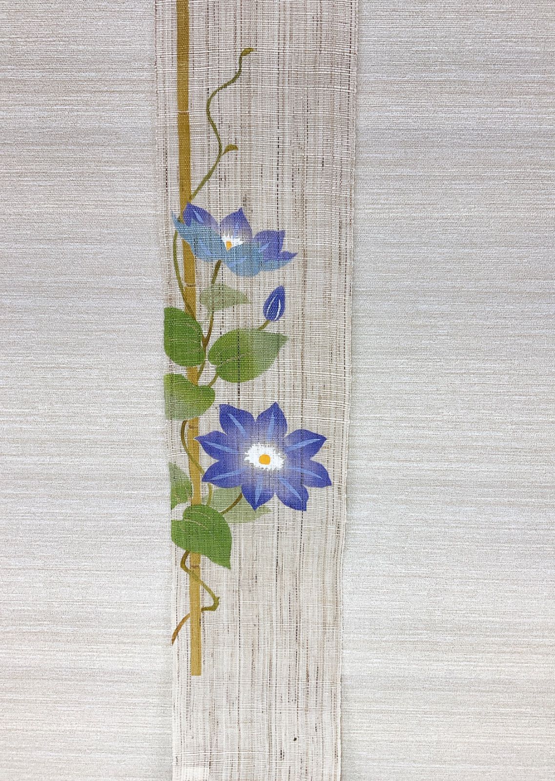 豆タペストリー【鉄線】本麻タペストリー 季節の壁飾り 細長いタペストリー 初夏飾り 涼やか 新品 未使用品