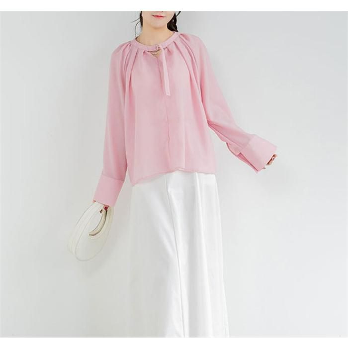 ブラウス レディース プリーツ チュニック ロングシャツ 長袖 シャツブラウス 夏 長袖 きれいめ 大きいサイズ トップス 立ち襟 大人 通勤 ゆったり 30代 ブラウス レディース シャツブラウス チュニック ロングシャツ