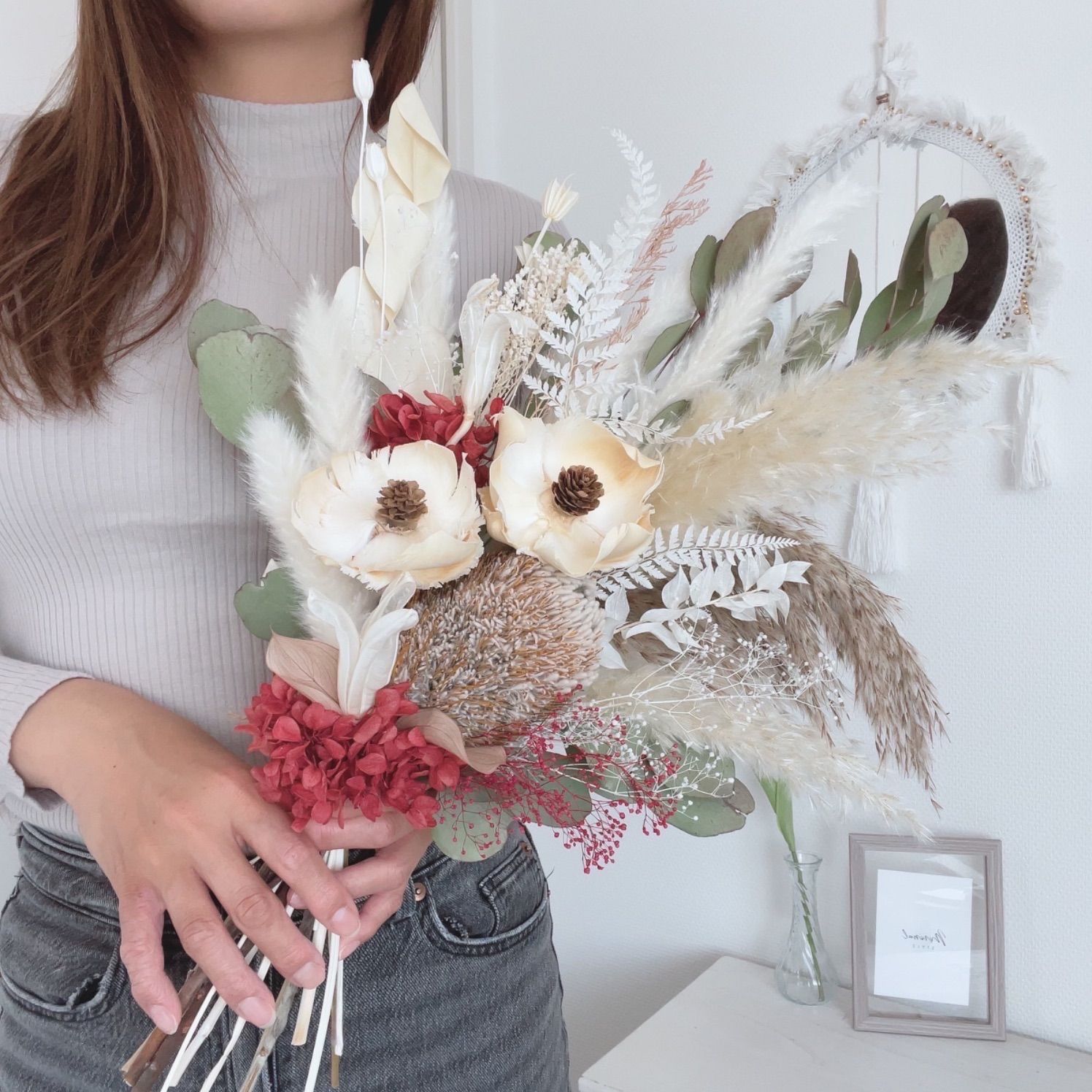 ウェディングバンクシア&ココフラワーred natural bouquet