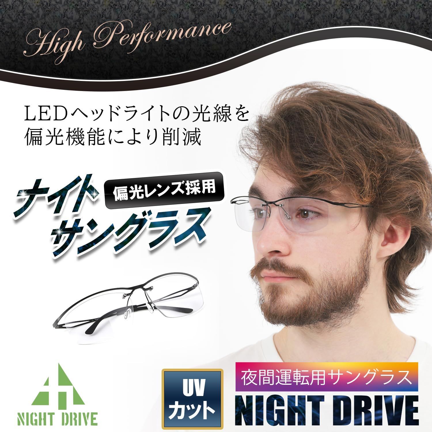 夜間運転用偏光透明サングラス