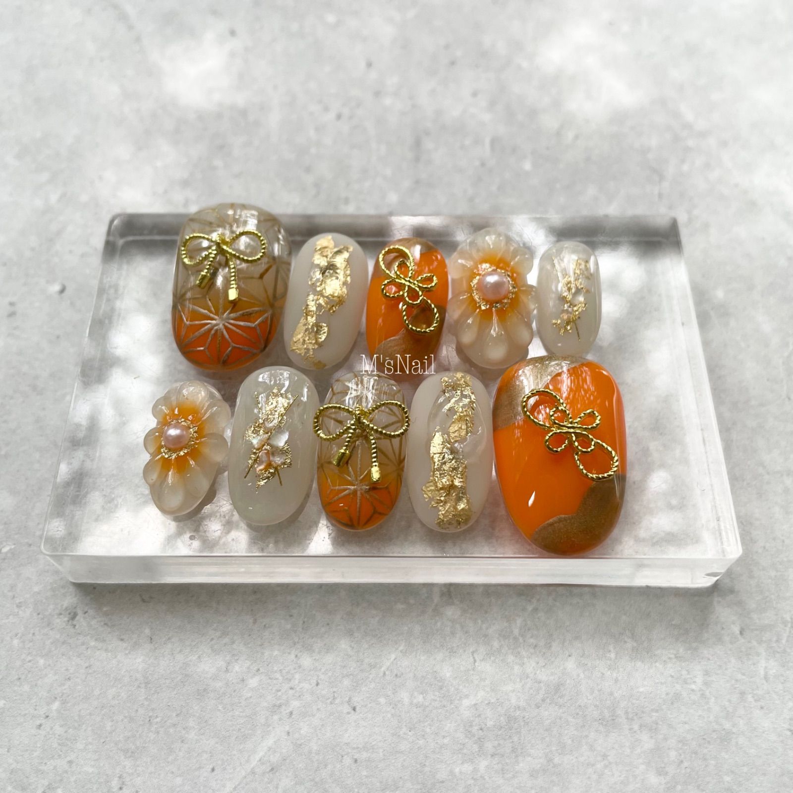 ネイルチップオーダー ぷっくりキルティング 水彩 ニュアンス 振袖成人