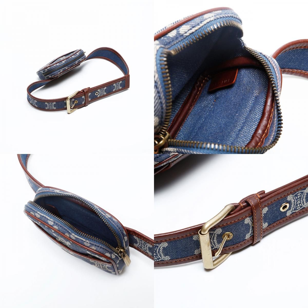 CELINE セリーヌ ウエストバッグ マカダム柄 ブルーデニム×レザー