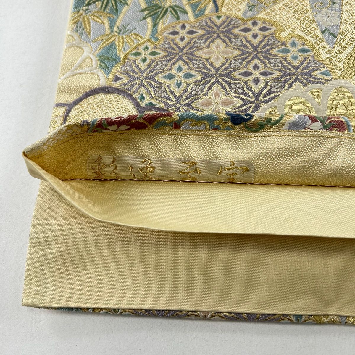 袋帯 美品 名品 雪輪 華文 金銀糸 箔 ベージュ 六通 正絹 【中古