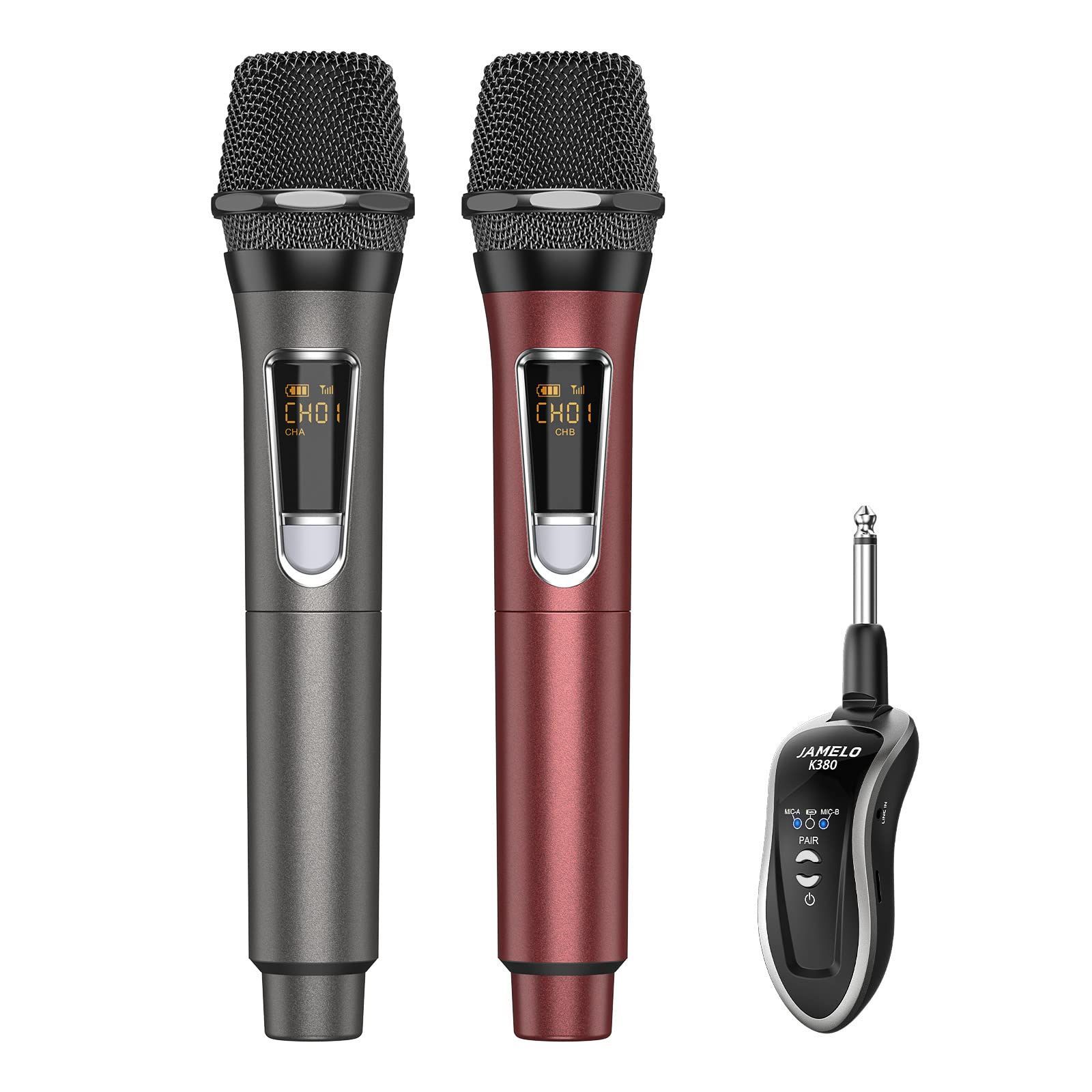 新着商品 ワイヤレスマイク カラオケマイク ダイナミックマイク 2本セット 10チャンネル 長時間使用 JAMELO 6.35mmレシーバー付き 無線マイク スピーチ 会議用 ホームカラオケ パーティーに適用 日本語取扱書付き