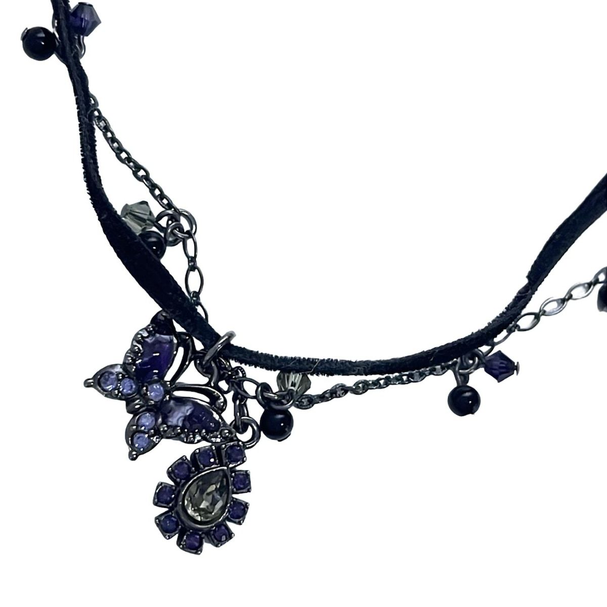 ANNA SUI アナスイ チョーカー - 黒×パープル×グレー バタフライ 蝶 |2連
