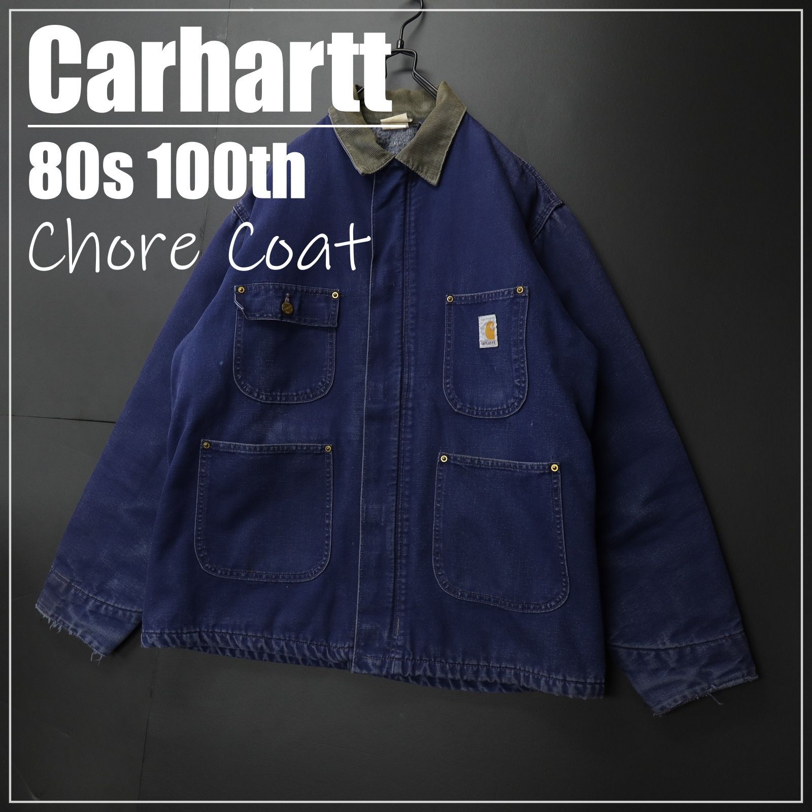 身幅62cm100周年　80's Carhartt CHORE COAT NAVY