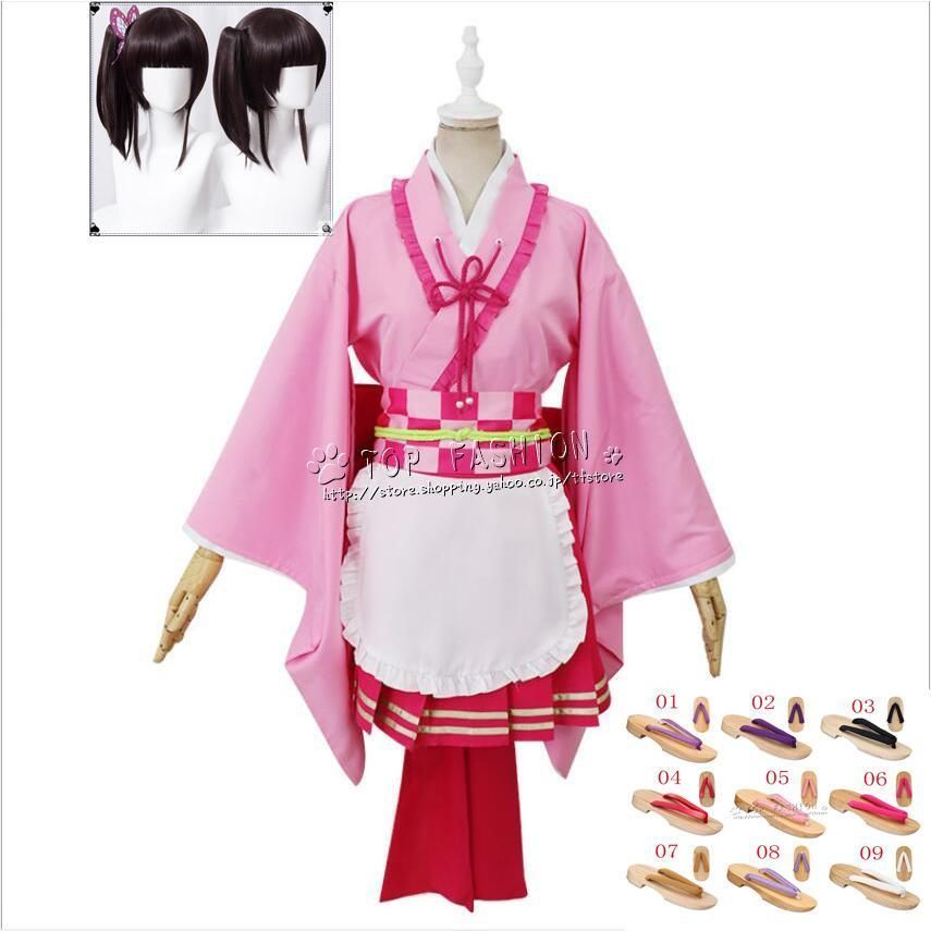 鬼滅の刃 風 栗花落カナヲ メイド服 コスプレ衣装 ウィッグ 靴 道具別売り