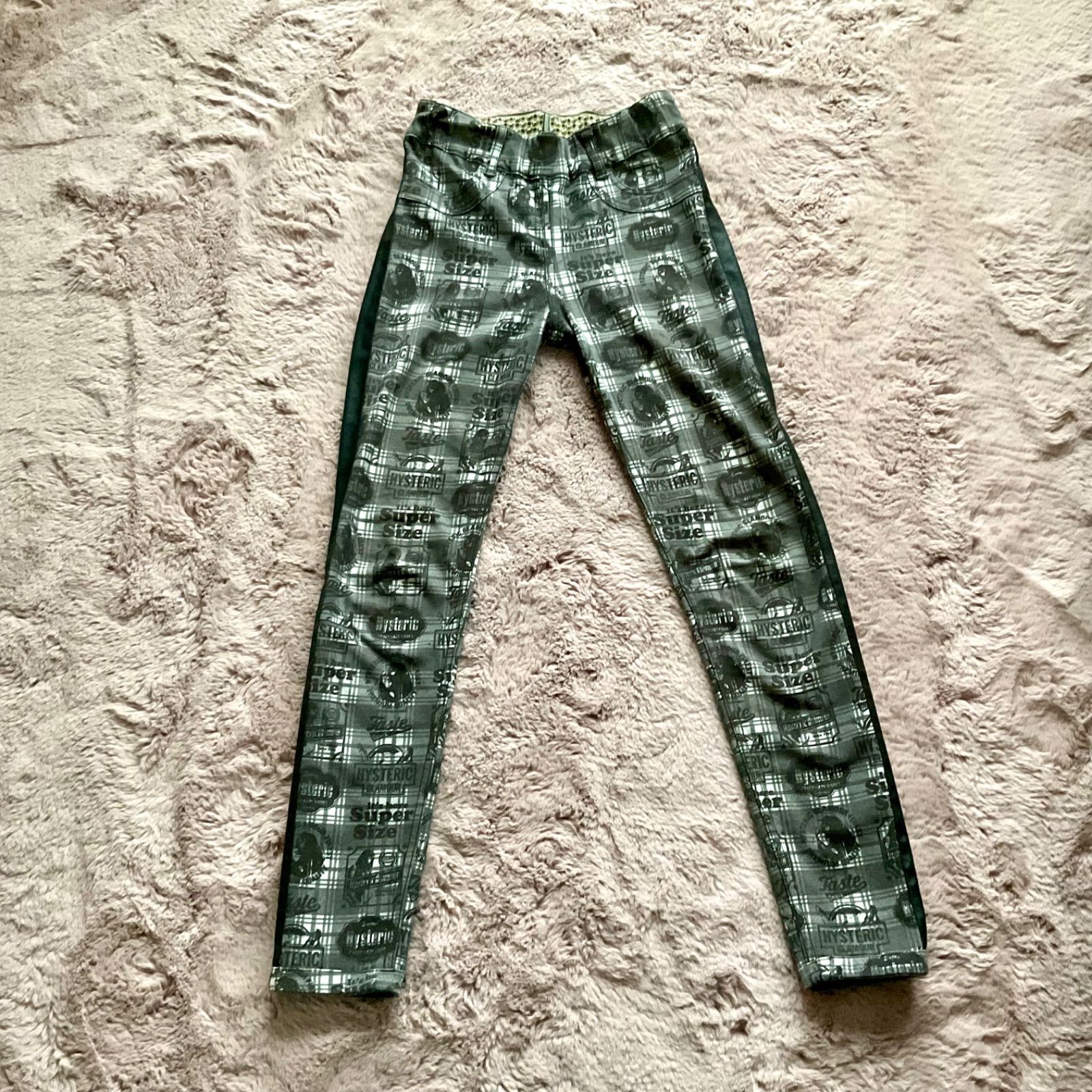 ヒステリックグラマー ファックベア デニム転写プリント/チェック グレー リバーシブル レギンス スパッツ レディース FREE HYSTERIC GLAMOUR - HYSTERIC GLAMOUR デニム転写プリント スウェット