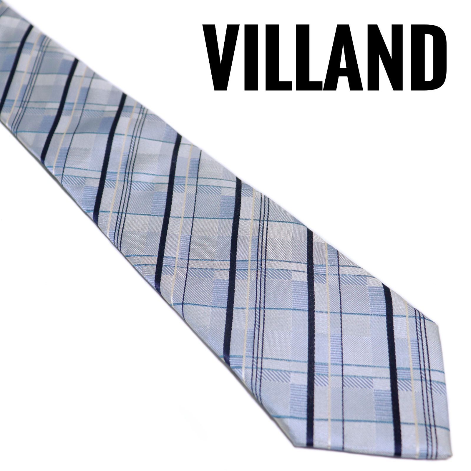 独特な店 美品 VILLAND チェック柄 シルク グレー ネクタイ