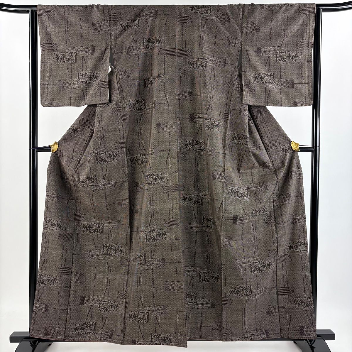 平和屋着物▽上質な紬　単衣　格子　正絹　逸品　AAAZ5683jh 平和屋着物▽上質な紬 単衣 格子 正絹 逸品 AAAZ5683jh