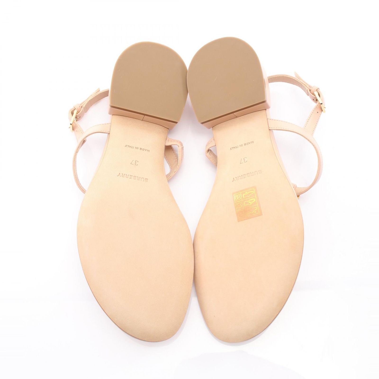 バーバリーサンダル　新品/未使用品 バーバリー BURBERRY サンダル ロゴ ピンクベージュ レザー