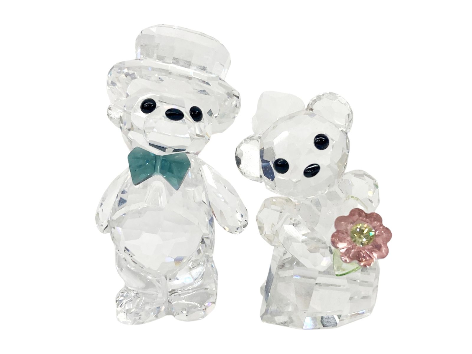 Swarovski (スワロフスキー) クリスタル ベア 2個セット タキシードベア×ドレスベア 花 置物 オブジェ クリア 雑貨/028