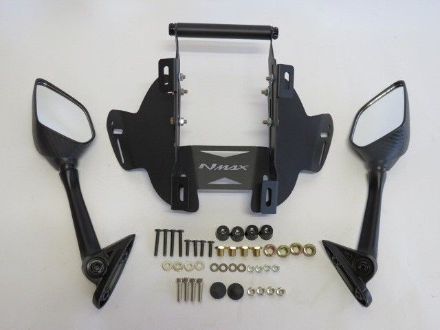 NMAX nmax125/155 n-max V3 2025 以降 ミラー 車体移設 ブラケット ホルダーマウントクランプ& カーボン調 ミラー セット