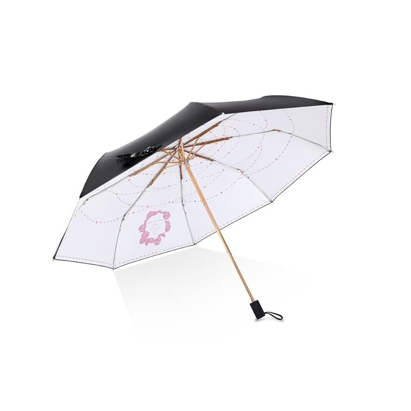 PRAINオリジナル日傘両用晴雨傘創意折り畳み傘紫外線防止UPF50+金色フレーム超軽量傘ブラックゴム傘 (ホワイトローズ) 1