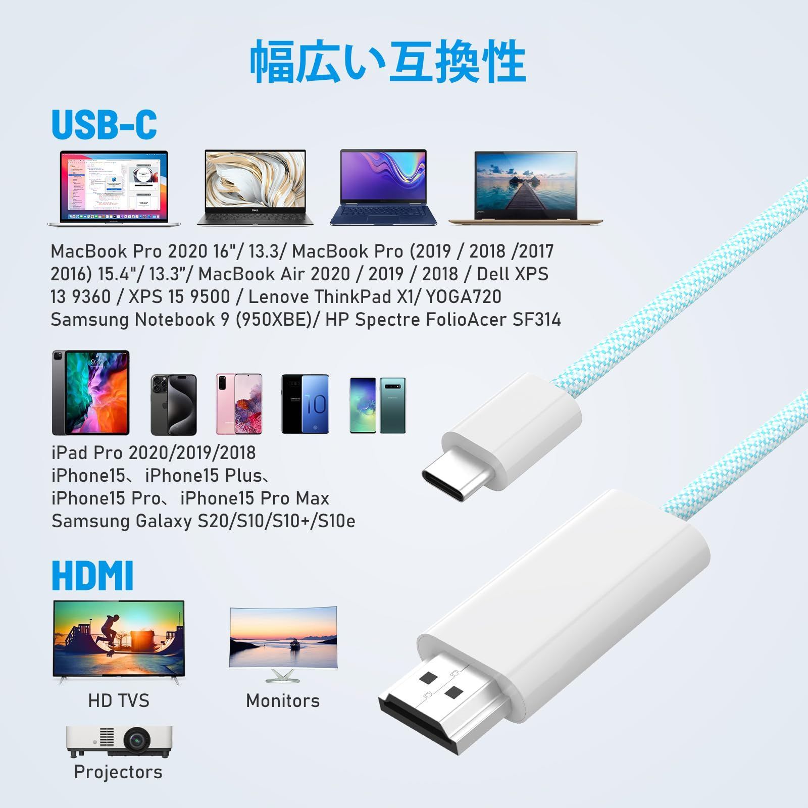 Apple MFi Certified]USB Type C HDMI 変換ケーブル to iPhone 15【4K@60Hz/2M】  Thunderbolt 3/4 ナイロン編み iPhone 15/MacBook/MacBook Air/Ma - メルカリ