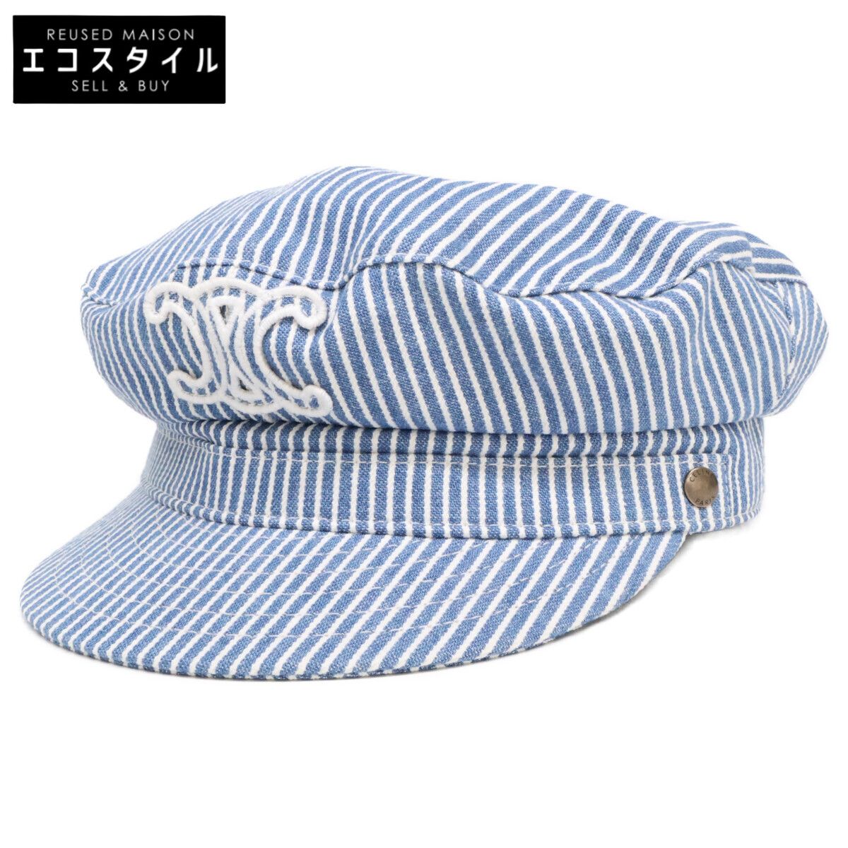 CELINE セリーヌ 2AUG1296V.08WV トリオンフ セーラーキャップ コットンヒッコリー S