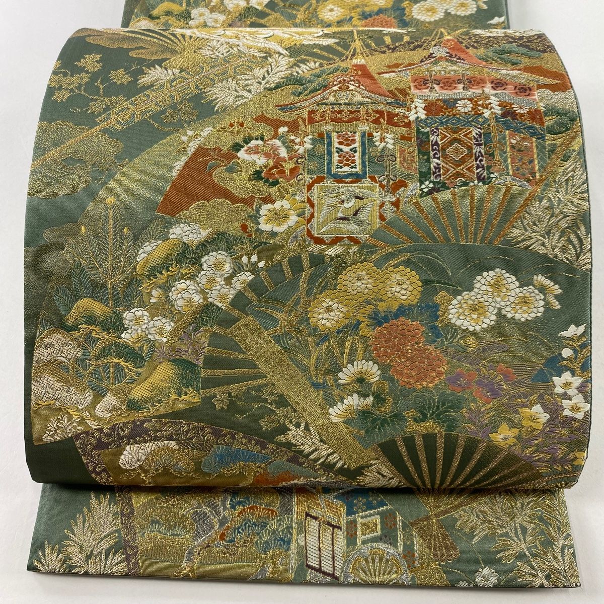 袋帯　フォーマル　琳派瑞祥錦　本金箔つづれ織　美品　吉祥文様 袋帯 本金箔つづれ 琳派瑞祥錦 フォーマル 西陣 ゴールド色系 六