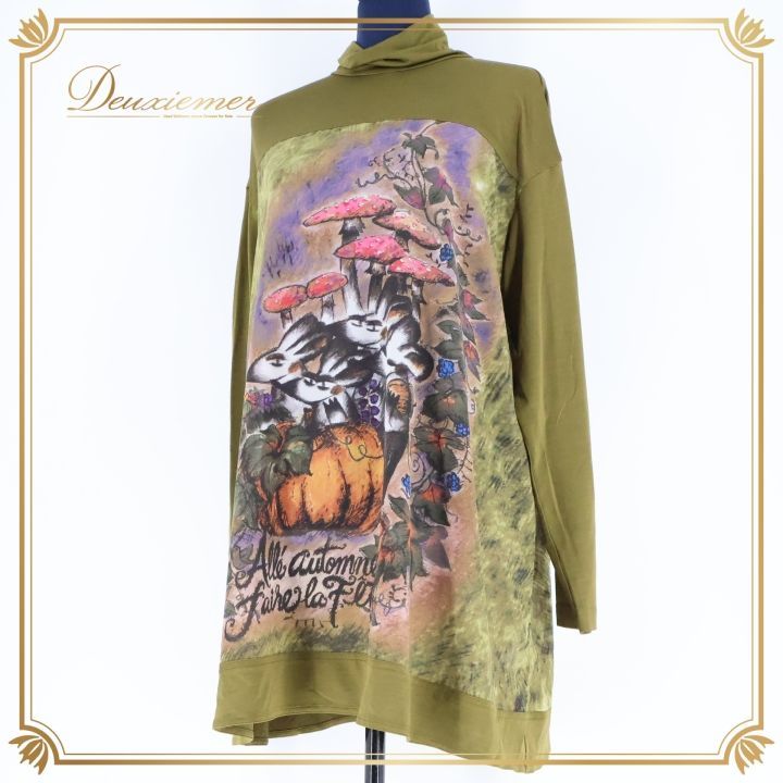 レディース トクコプルミエヴォル TOKUKO 1er VOL トップス チュニック ブラウス タートルネック 緑 黄色 カーキ 柄 模様 薄い 軽い 伸縮 ストレッチ イエロー系 グリーン系 トップス レディースファッション オシャレ 秋冬