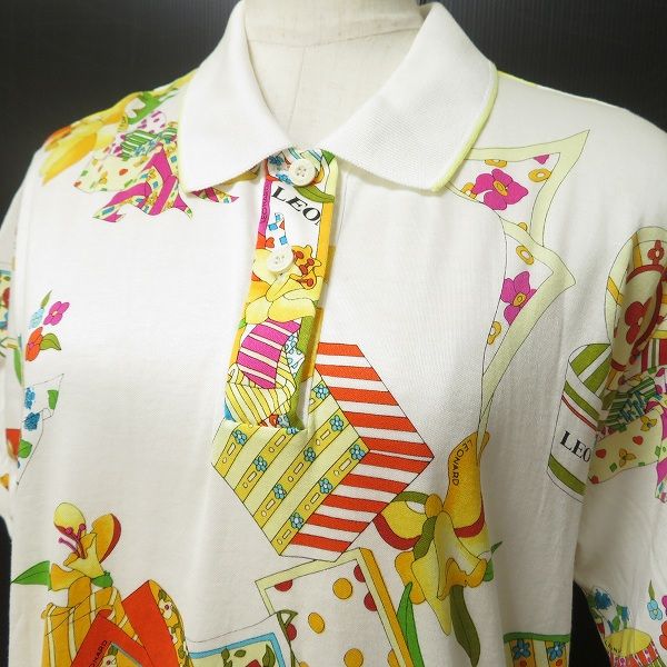  snc レオナール スポーツ LEONARD SPORTS ポロシャツ L 白 黄色 緑 半袖 花柄 ロゴ レディース 965539 半袖 ポロシャツ