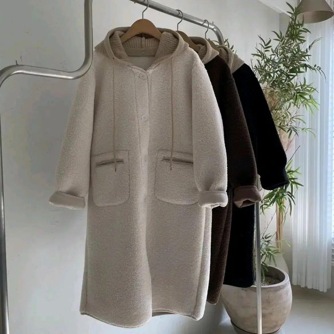 ニットWHO取り外しブークレボタンコート 4COLOR