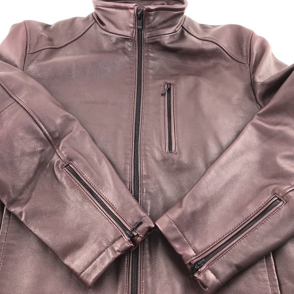 美品✨MEN'S BIGI 羊革 ラムレザージャケット ボルドー茶系 ステッチ 美品 希少色 メンズビギ 極上ラムレザー 羊革 MEN'S BIGI