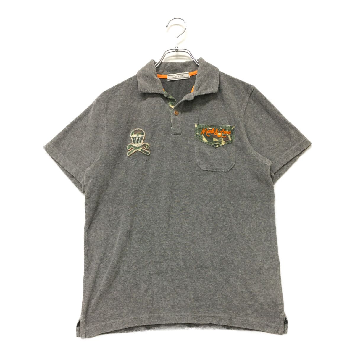 MARK&amp;LONA - coco 中古 マークアンドロナ MARK&amp;LONA メンズ 半袖ポロシャツ M グレー パイル地 スカルワッペン MARK&LONA - coco 中古 マークアンドロナ MARK&LONA メンズ 半袖