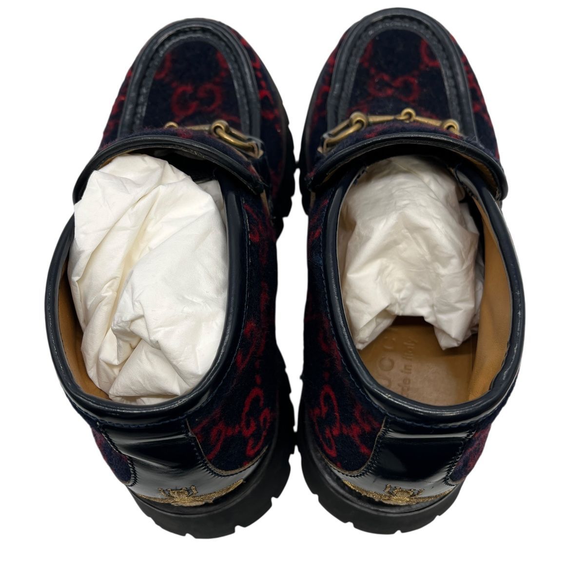 ♪2704 GUCCI グッチ ブーツ ウールホースビットローファー 6 1/2 