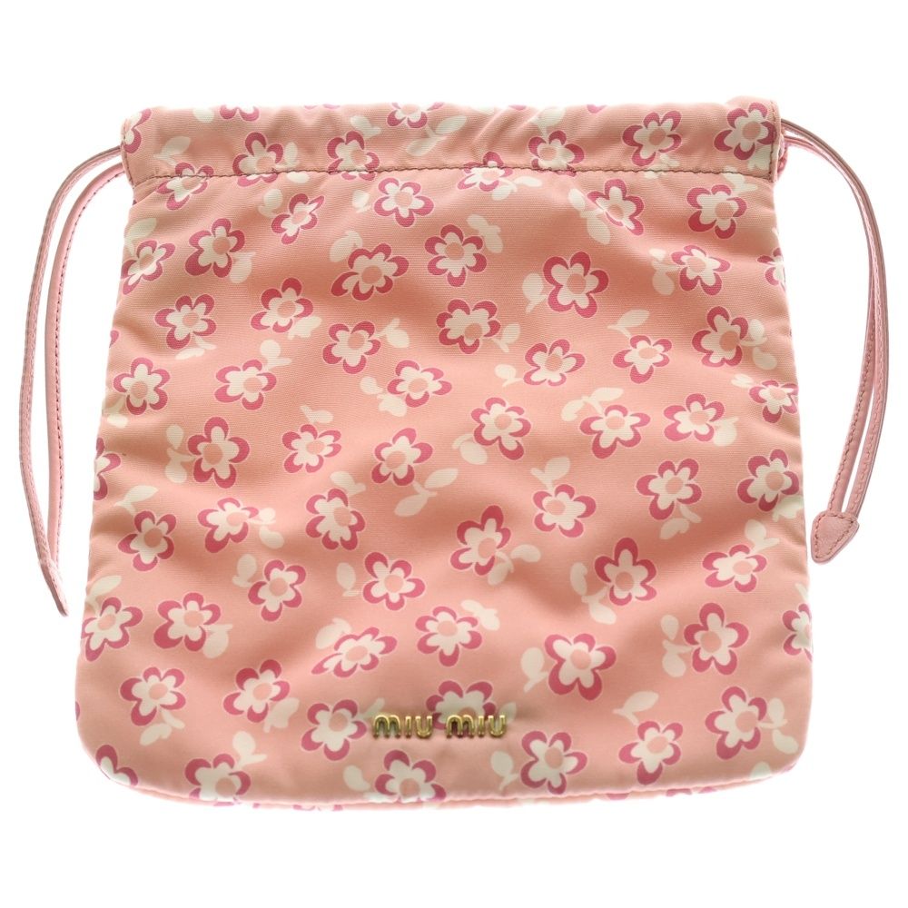miumiu ミュウミュウ 巾着ポーチ ハンドバッグ ミニバッグ 花柄 フラワーモチーフ ピンク ナイロン