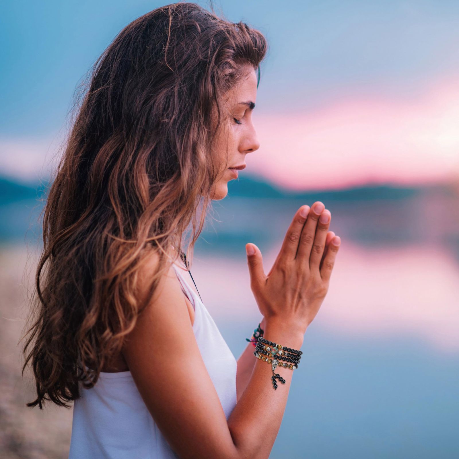 スレット女性男性タイガーアイオニキス ブレスレット パワーストーン パワーストーン ブレスレット タイガーアイ オニキス - 念珠