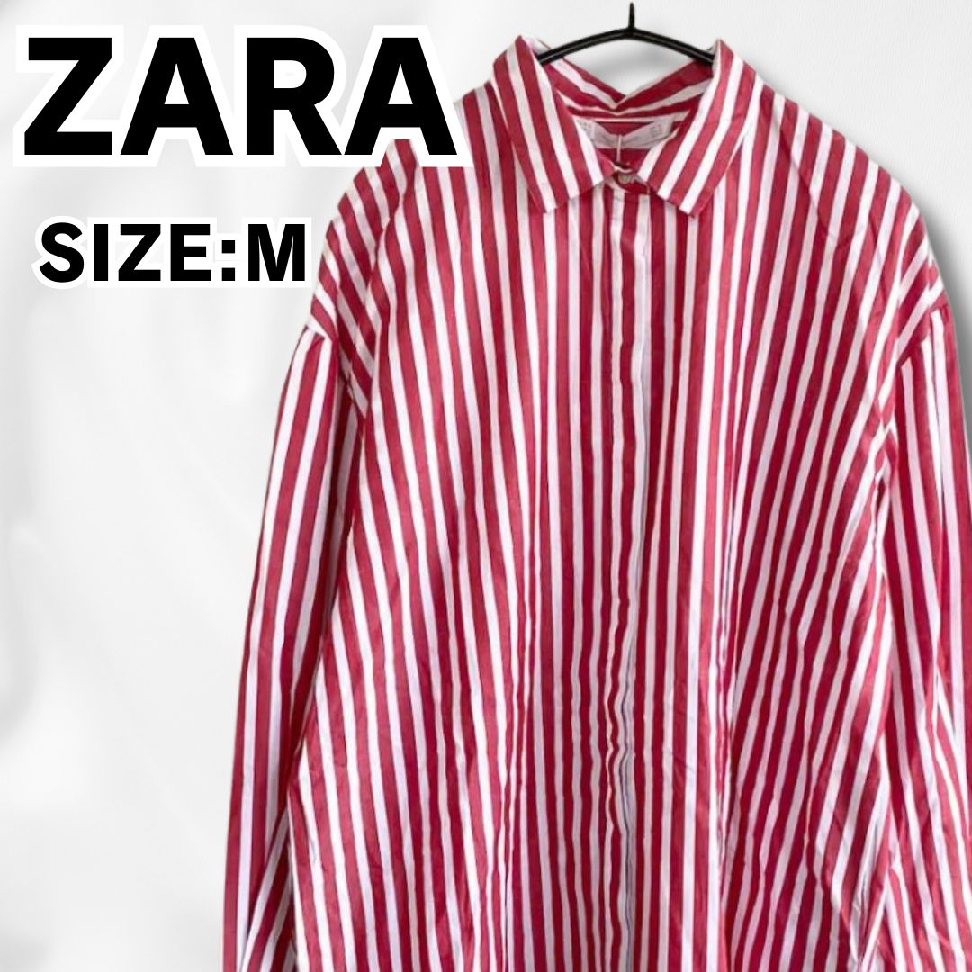 ZARA ザラ バックタック デザイン ストライプ シャツ オーバーサイズ