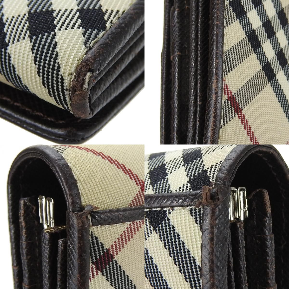 中古】 バーバリー 長財布 ノバチェック キャンバス レザー ベージュ 