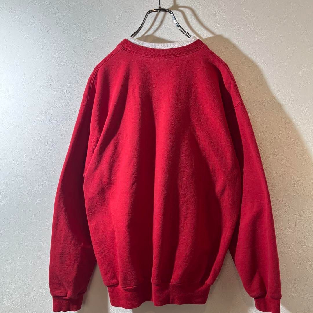 レトロ 刺繍 アップル リンゴ ダブルネック オールドデザイン スウェット 赤 レトロ 刺繍 アップル リンゴ ダブルネック オールドデザイン