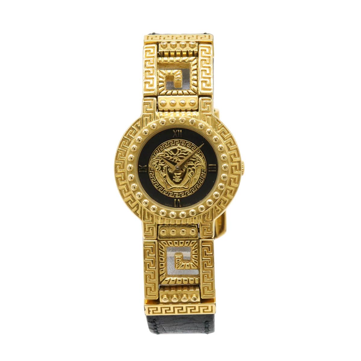 VERSACE ヴェルサーチ メデューサ コイン ゴールド文字盤 GP 革ベルト レディース QZ クォーツ 腕時計 7009016