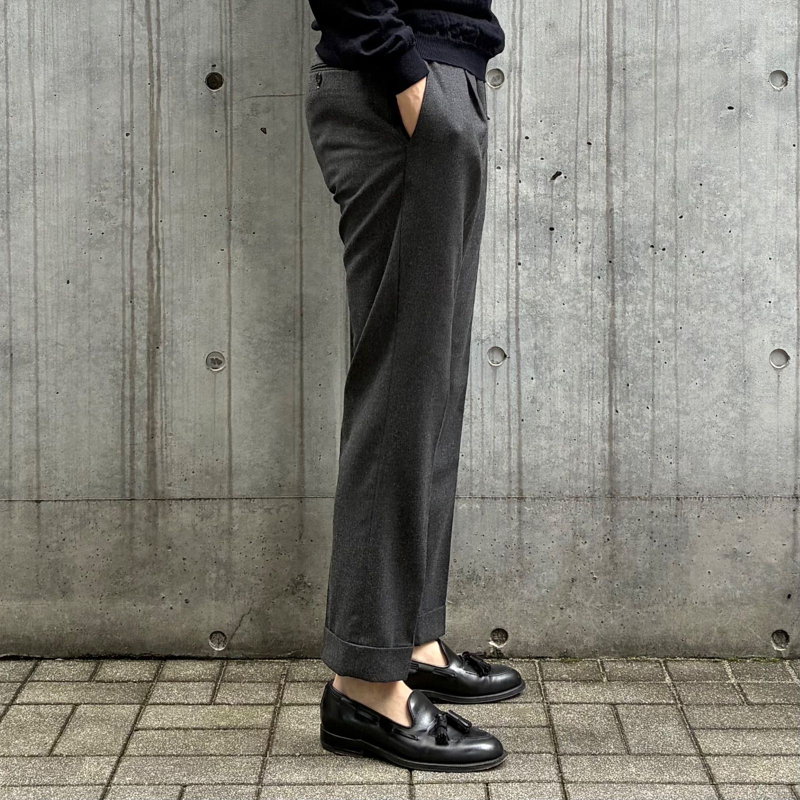 GERMANO / BEAMS F別注 ウールストレッチ サキソニー ワンプリーツ