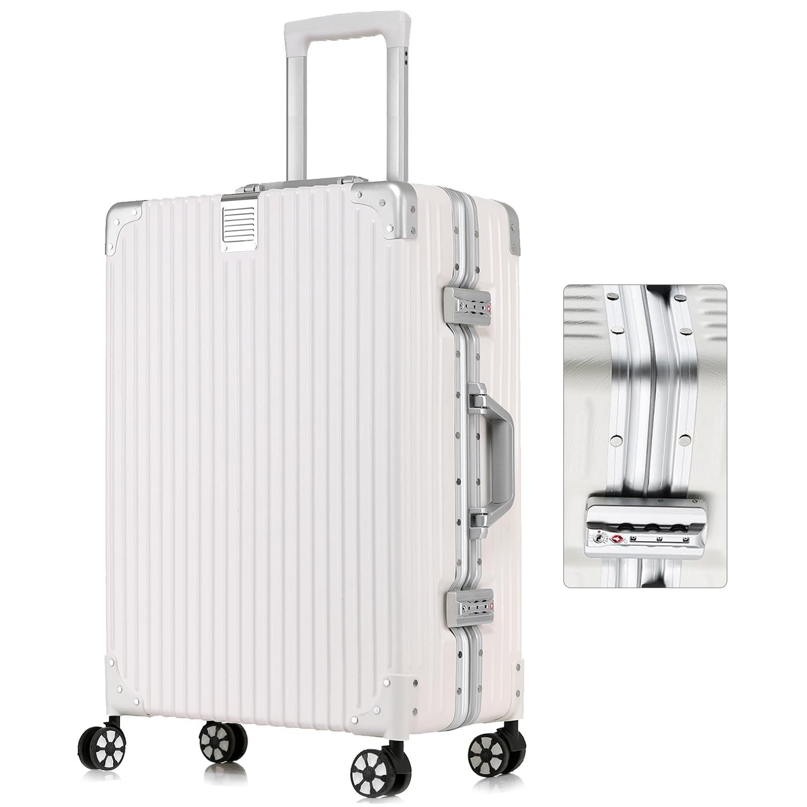 Airmood スーツケース キャリーケース 機内持ち込み 軽量 アルミフレーム トロリーケース アウトドア キャリーバッグ TSAロック 静音 ダブルキャスター 大型 耐衝撃 ビジネス 出張 旅行 Mサイズ 白 60L 3泊4日