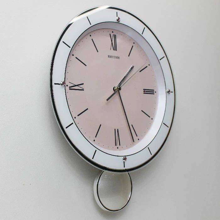 RHYTHM リズム 8MY538SR13(ピンクパール色 白) 電波掛け時計 RHYTHM