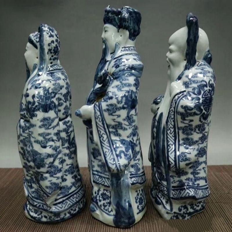 青花 福禄寿 三つ星 磁器 神像 置物 工芸品 美術品 【公式通販】