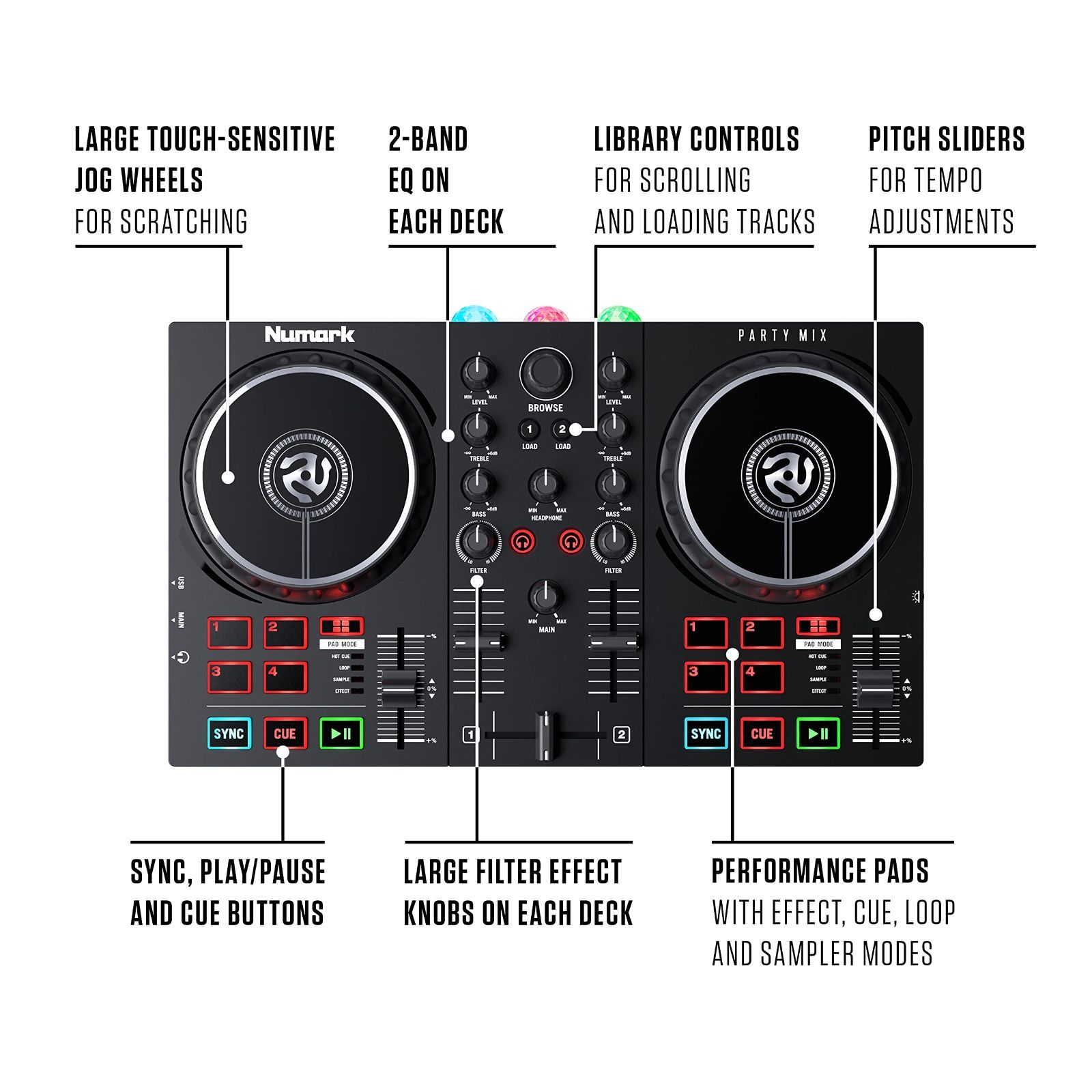 【特価セール】ポータブルDJミキサーニューマーク オーディオインターフェース内蔵 LEDライト搭載 Party ストリーミング iOS AI ...