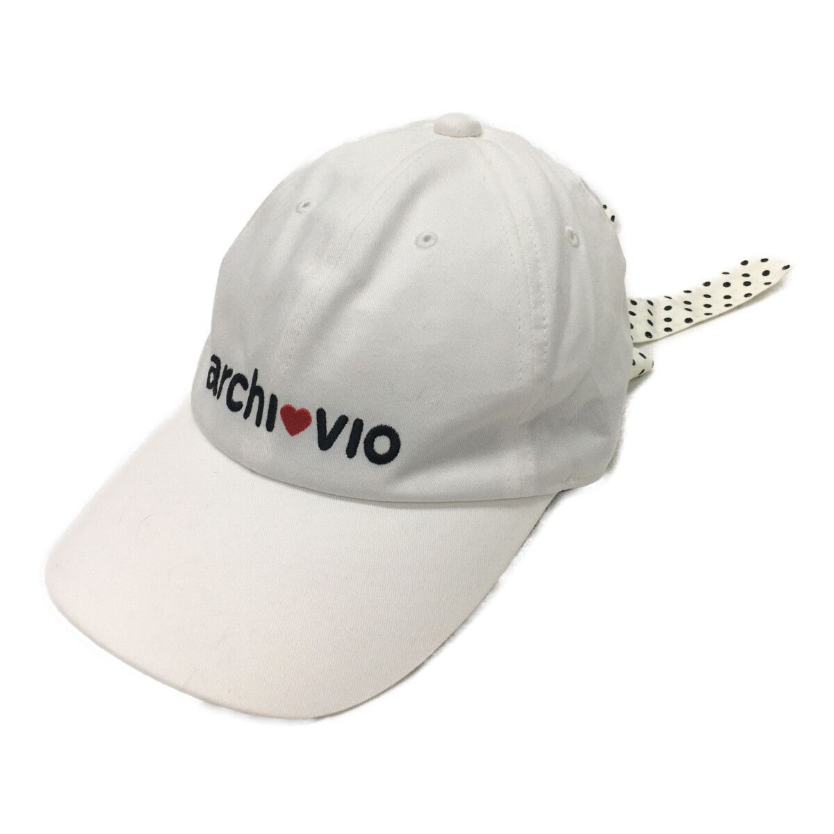 未使用品 アルチビオ archivio キャップ フリー 白 ホワイト リボン付き リボンドット柄