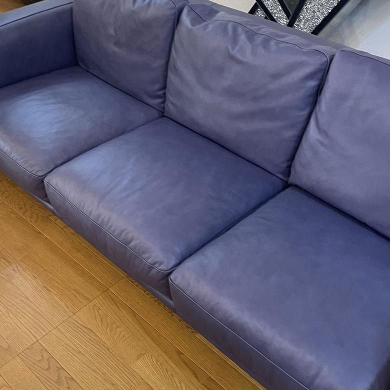 3人がけソファ ブルー・総革 3Pソファ ワタリジャパン BAIYU