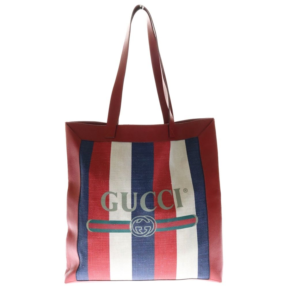 GUCCI (グッチ) ロゴプリント トリコロール レザー トートバッグ